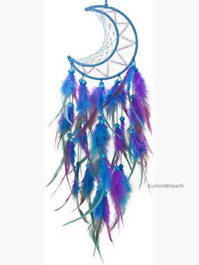Handwoven Moon Dream Catcher with Feathers Beads Wall Decor Hanging